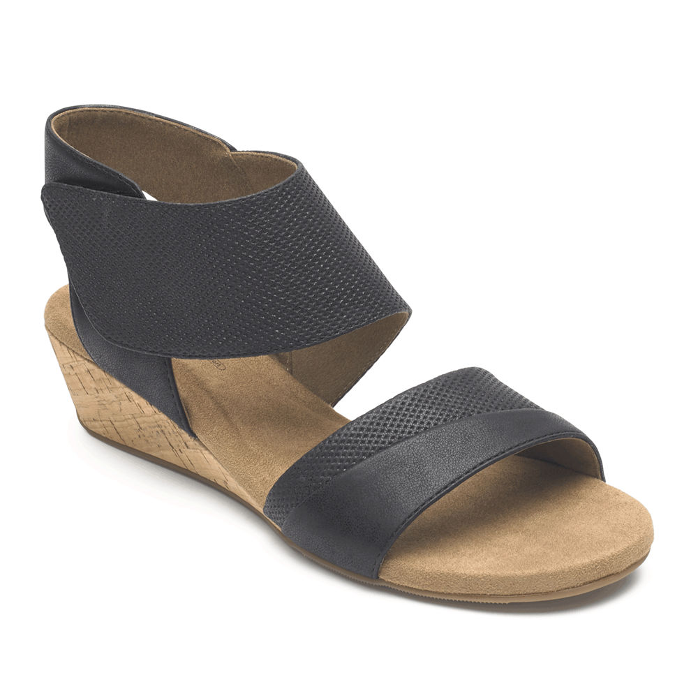 Sandálias Rockport Mulher Pretas - Calia Mid Wedge Cuff - 25086JXCT